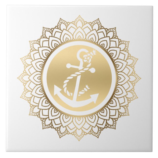 Carreau Ancre Gold Mandala & White Boat (Devant)