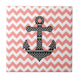 Carreau Ancre Motif tribale noire rose Chevron