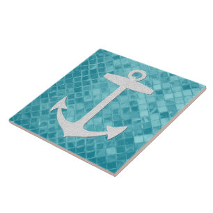 Carreau Ancre sur Motif de verre marin Aqua
