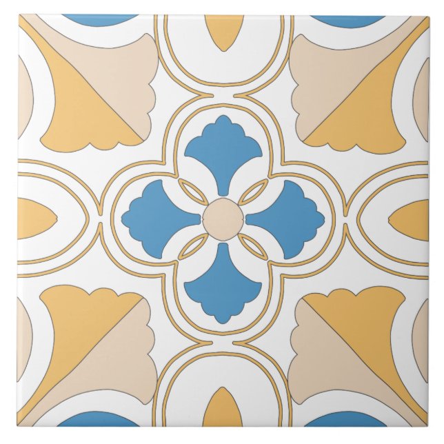 Carreau Andalouse géométrique méditerranéenne bleu rose (Devant)