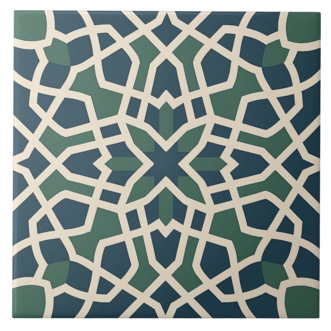 Carreau Andalusian Maze: Green & Blue Geometry Tile (Devant)