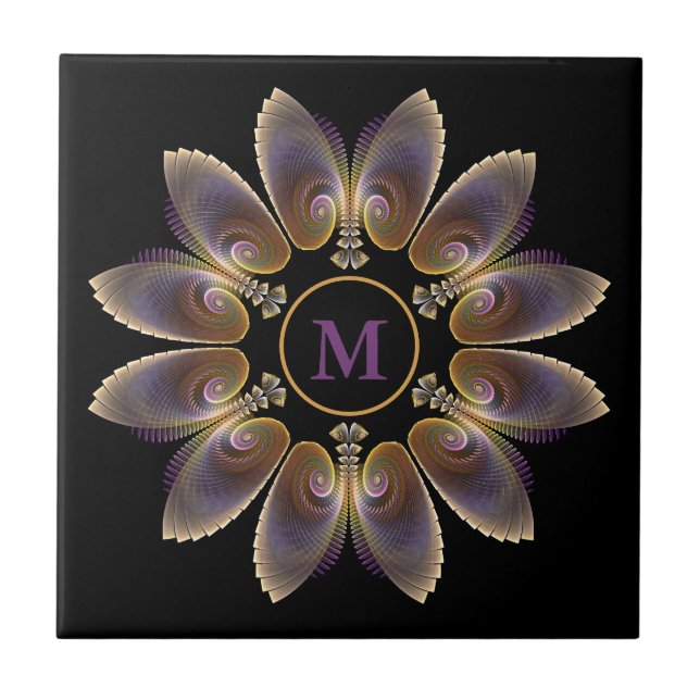 Carreau Ange Abstraite ailes Mandala Monogramme fractal (Devant)