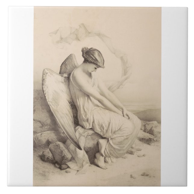 Carreau Ange chrétien assis sur une pierre (Devant)