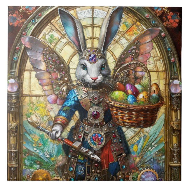 Carreau ange guerrier lapin de Pâques steampunk (Devant)