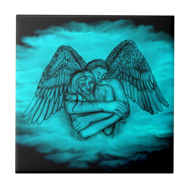 Carreau Angel Eros en amour, design noir et vert (Devant)