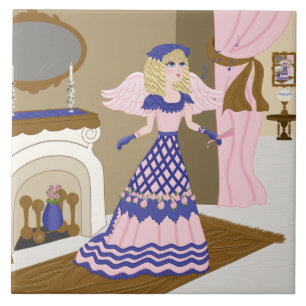 Carreau Angel victorien Bleu et rose Chant par cheminée