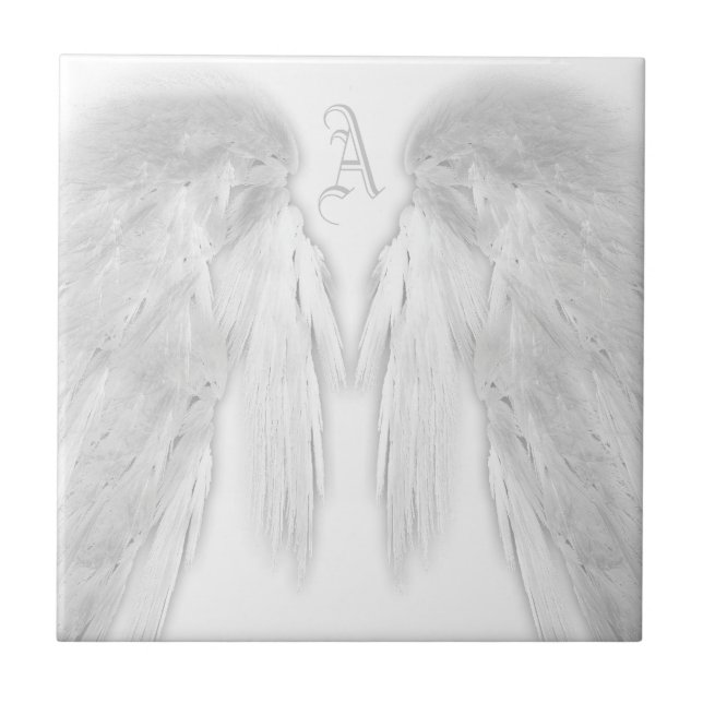 Carreau ANGEL WINGS Blanc Personnalisé Monogramme (Devant)