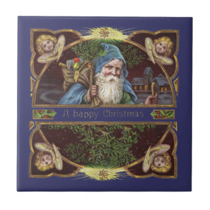 Carreau Anges victoriens de Noël Bleu Art Vintage de Noël