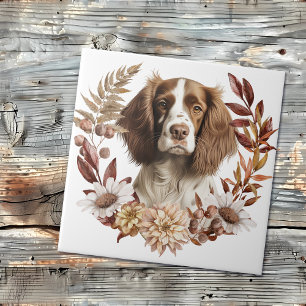 Carreau Anglais Springer Spaniel Chien Automne Wreath