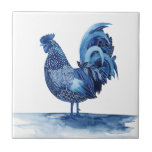 Carreau Animaux de ferme bleu Cobalt - Coq<br><div class="desc">Cobalt Farm Animals IV par Grace Popp. Présente un coq dans une couleur bleu cobalt profonde avec une variété de conceptions, </div>