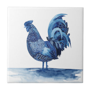 Carreau Animaux de ferme bleu Cobalt - Coq