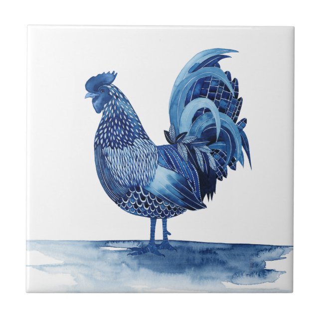 Carreau Animaux de ferme bleu Cobalt - Coq (Devant)