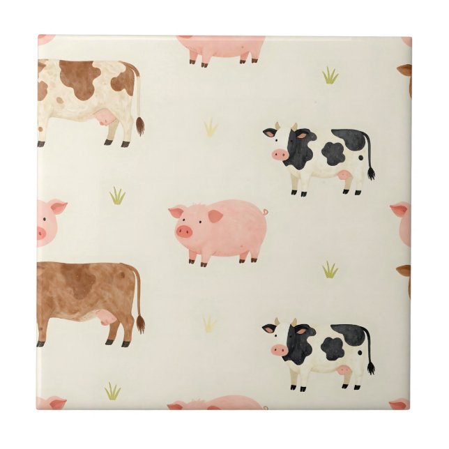 Carreau Animaux de Ferme Motif Aquarelle Mignon (Devant)