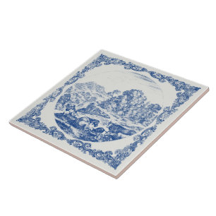 Carreau Animaux de la ferme Scène rurale Delft Bleu Vintag