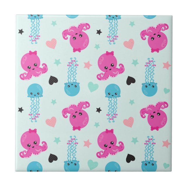 Carreau Animaux de mer, Vie de mer, poulpe, méduses, Coeur (Devant)