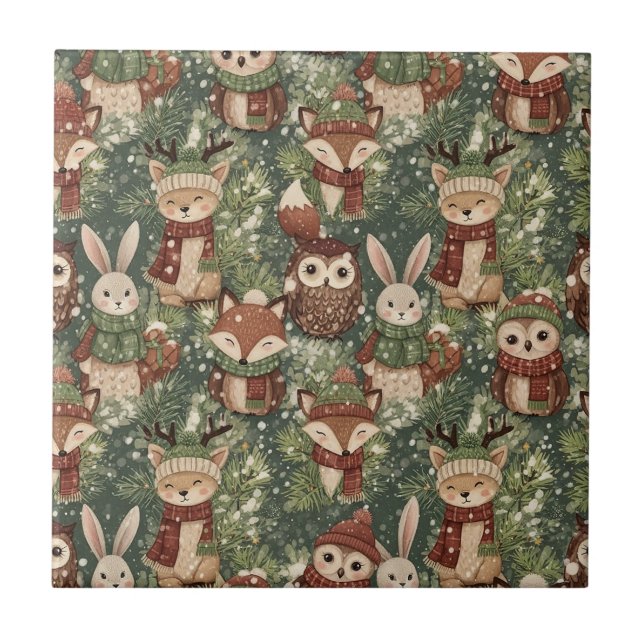Carreau Animaux de Noël en forêt – Hiver mignon (Devant)