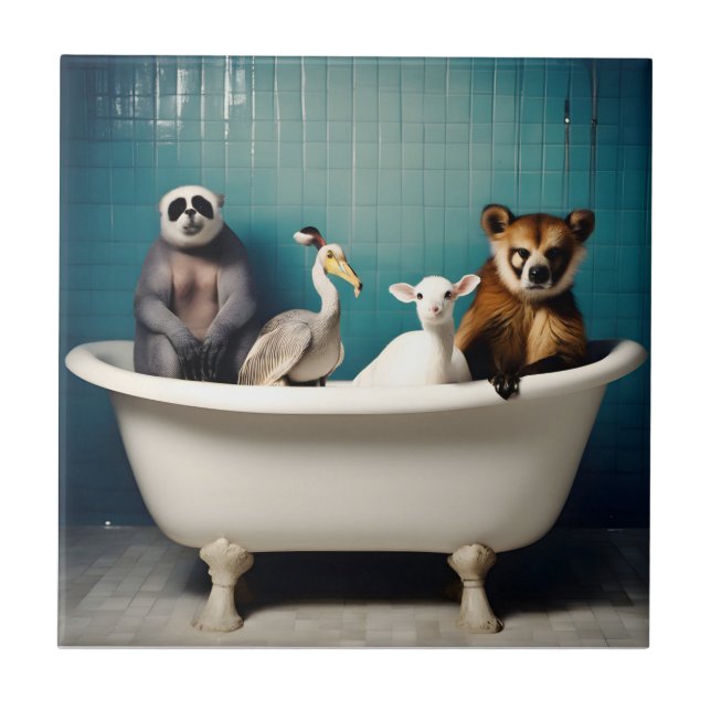 Carreau Animaux drôles dans la salle de bain (Devant)