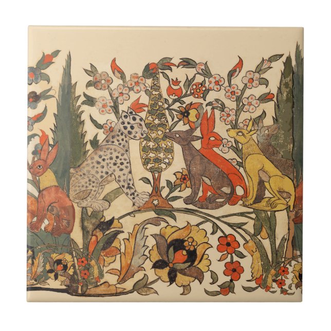CARREAU ANIMAUX FORESTIERS, LEOPARD, JACKALS, RABBITS, FLE (Devant)