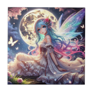 Carreau Anime Girl Moon Fairy Princesse dans le jardin