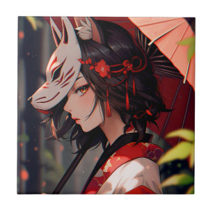 Carreau Anime Kitsune Girl Cute Fox Imaginaire Art