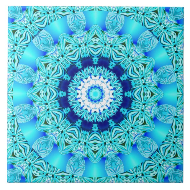 Carreau Anneau bleu d'ange de glace, mandala abstrait (Devant)