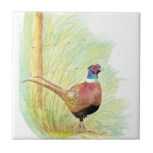 Carreau Anneau d'aquarelle crêpé Pheasant Bird Art
