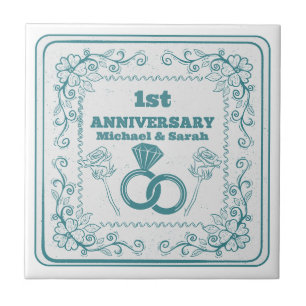 Carreau Anniversaire de mariage floral personnalisable ann