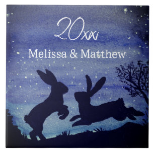 Carreau Anniversaire du Mariage de nuit bleu lapin personn