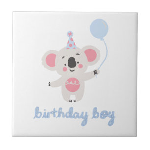 Carreau Anniversaire Garçon Teddy Ours Tenant Un Ballons
