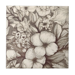 Carreau Antiquaire Fleuriste Floral Sépia Herbier