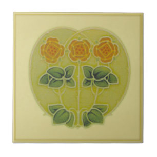Carreau Antique Art Nouveau Coeur et fleurs Repro Antique