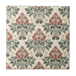 Carreau Antique Damassé Rouge Vert Beige