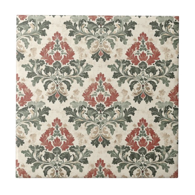 Carreau Antique Damassé Rouge Vert Beige (Devant)