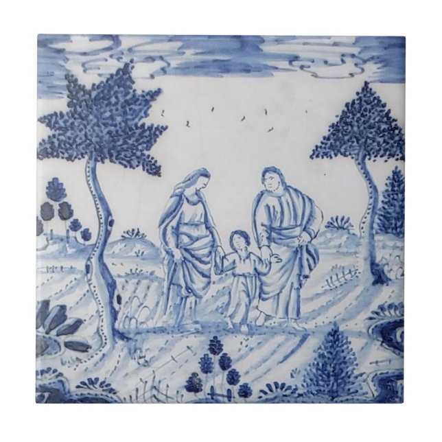 Carreau Antique Delft Tile-Pastoral Scène-Bleu & Blanc-10 (Devant)