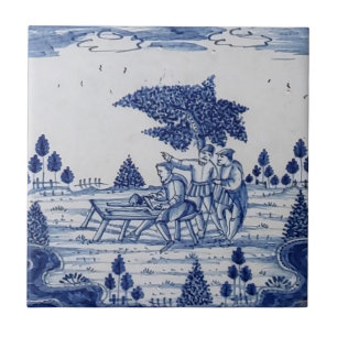 Carreau Antique Delft Tile-Pastoral Scène-Bleu & Blanc-13