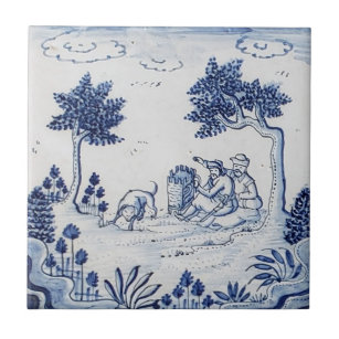 Carreau Antique Delft Tile-Pastoral Scène-Bleu & Blanc-6
