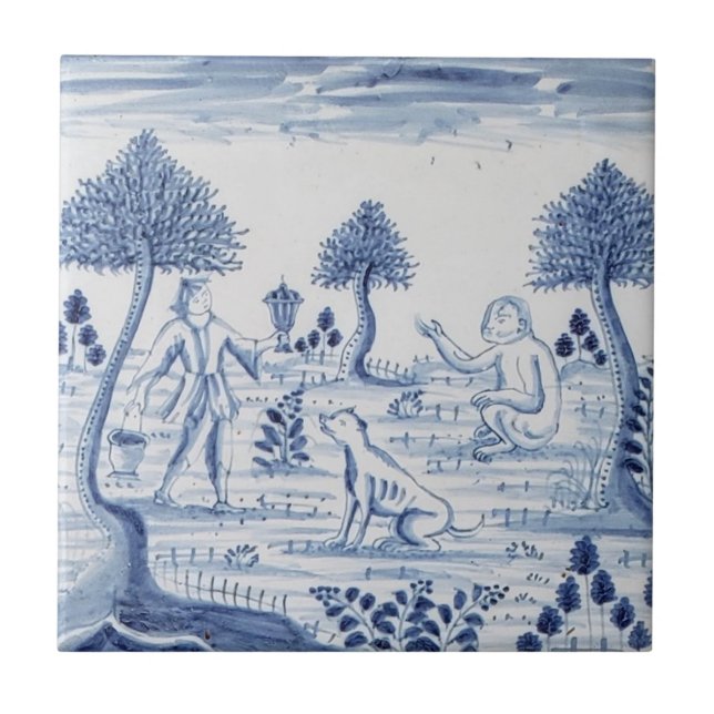 Carreau Antique Delft Tile-Pastoral Scene-Blue & White 5 (Devant)
