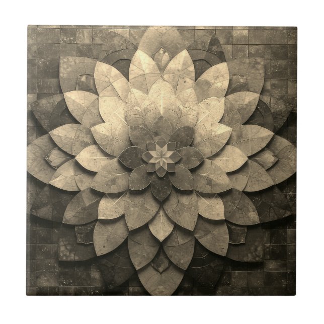 Carreau Antique Golden Mandala Art Fleur texturée (Devant)