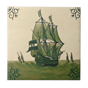 Carreau Antique Minton Hollins Delft Boat Tile #3 Repro