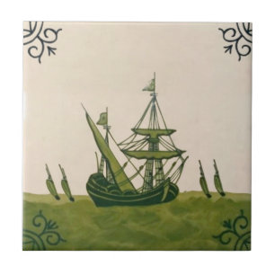Carreau Antique Minton Hollins Delft Boat Tile #4 Repro