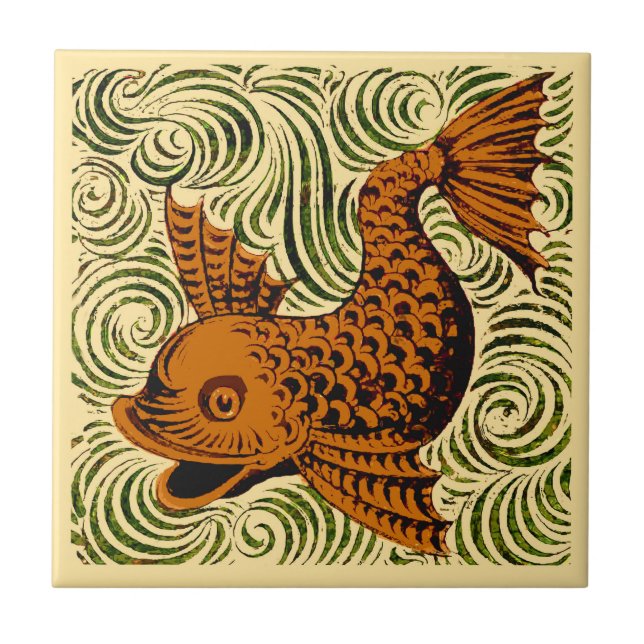 Carreau Antique Poisson Art Ancien Art De Morgan (Devant)