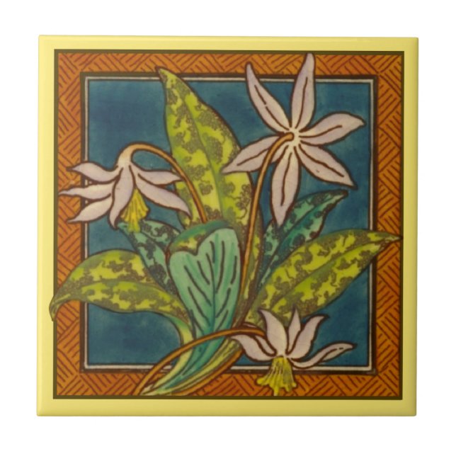 Carreau Antique Repro Circa 1880 Maw Floral Tile 1 de 8 (Devant)