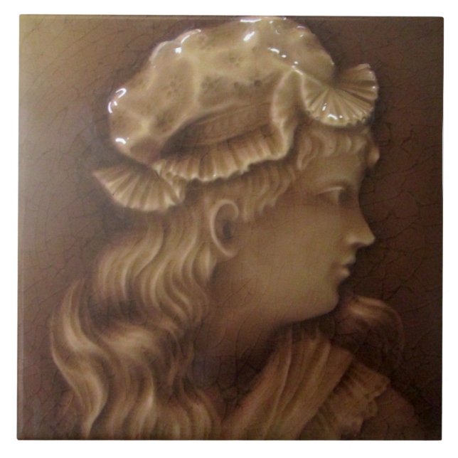 Carreau Antique Repro Girl Portrait Majolica (Devant)