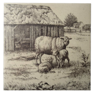 Carreau Antique Repro William Wise Sheep Famille Sepia