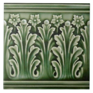 Carreau Antique Reproduction Green Acanthus Frontière Flo