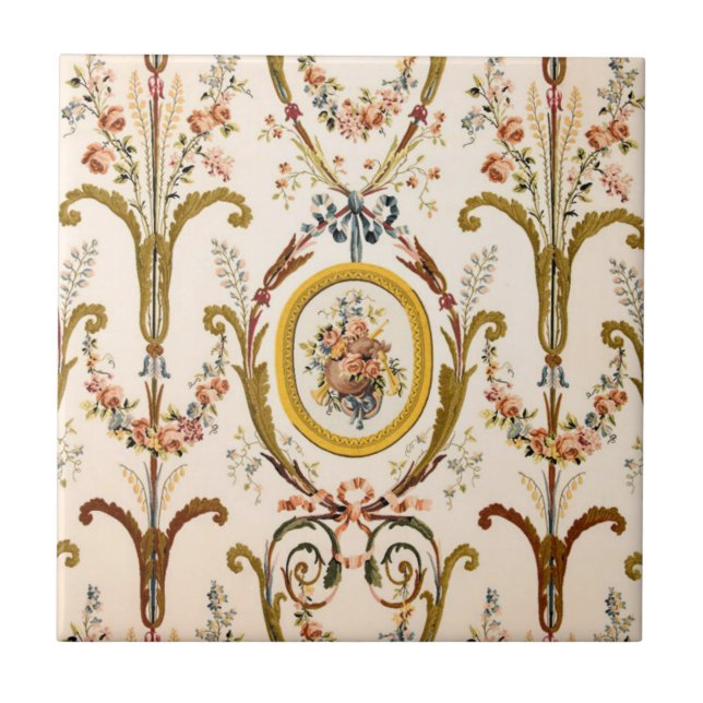Carreau Antique Rococo Floral Gold Crème Élégante (Devant)