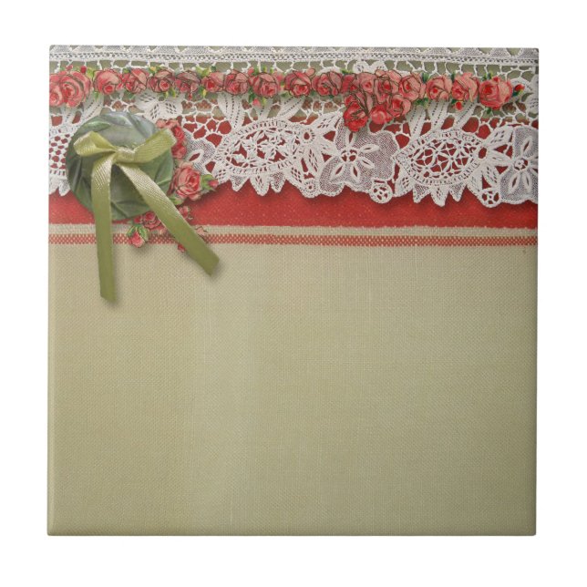 Carreau Antique Rose dentelle Rustique Rouge Victorien Bur (Devant)