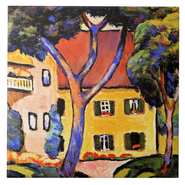 Carreau Août Macke art, Maison dans un paysage (Devant)