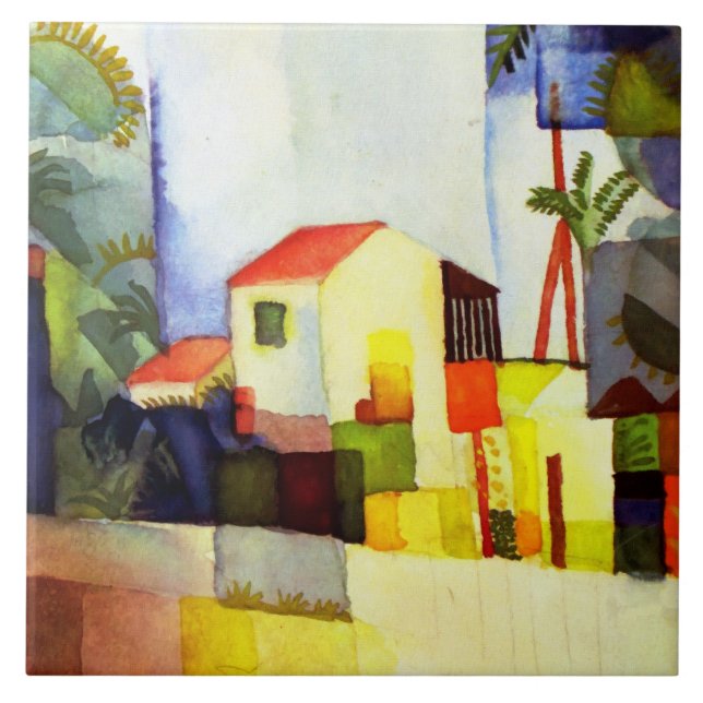Carreau Août Macke Bright House aquarelle peinture (Devant)