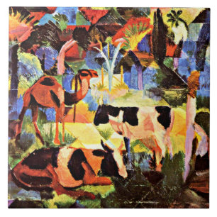 Carreau Août Macke - Paysage avec vaches et un chameau